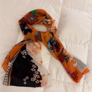 Silk Floral Orange and Black Scarf